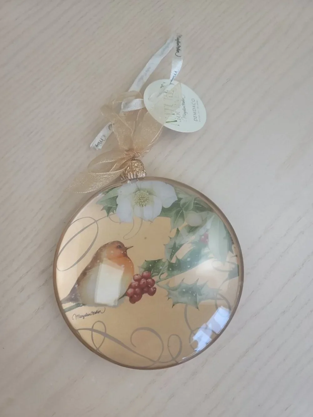 Demdaco Marjolein Bastin Nature's Journey Robin Bird Glass Christmas Ornament